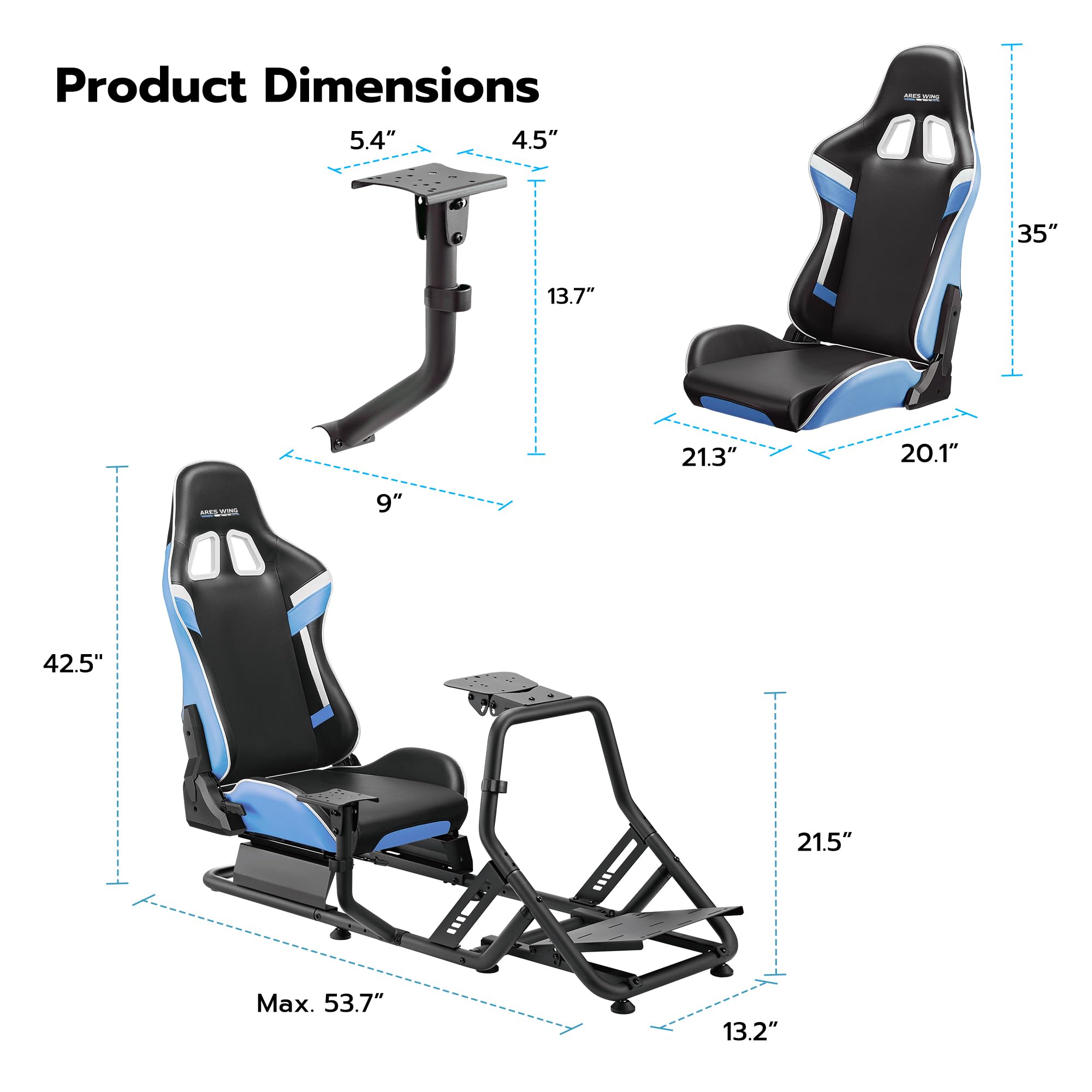 ARES WING Formula & GT Sim Racing Cockpit with Seat & Mount