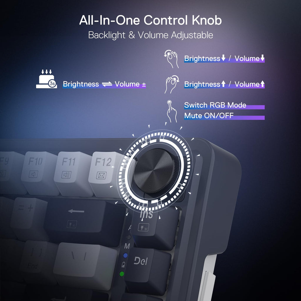 Redragon K673 PRO 75% Wireless Gasket RGB Gaming Keyboard, 81 Keys Compact Mechanical Keyboard Hot-Swap Socket, Dedicated Knob Control