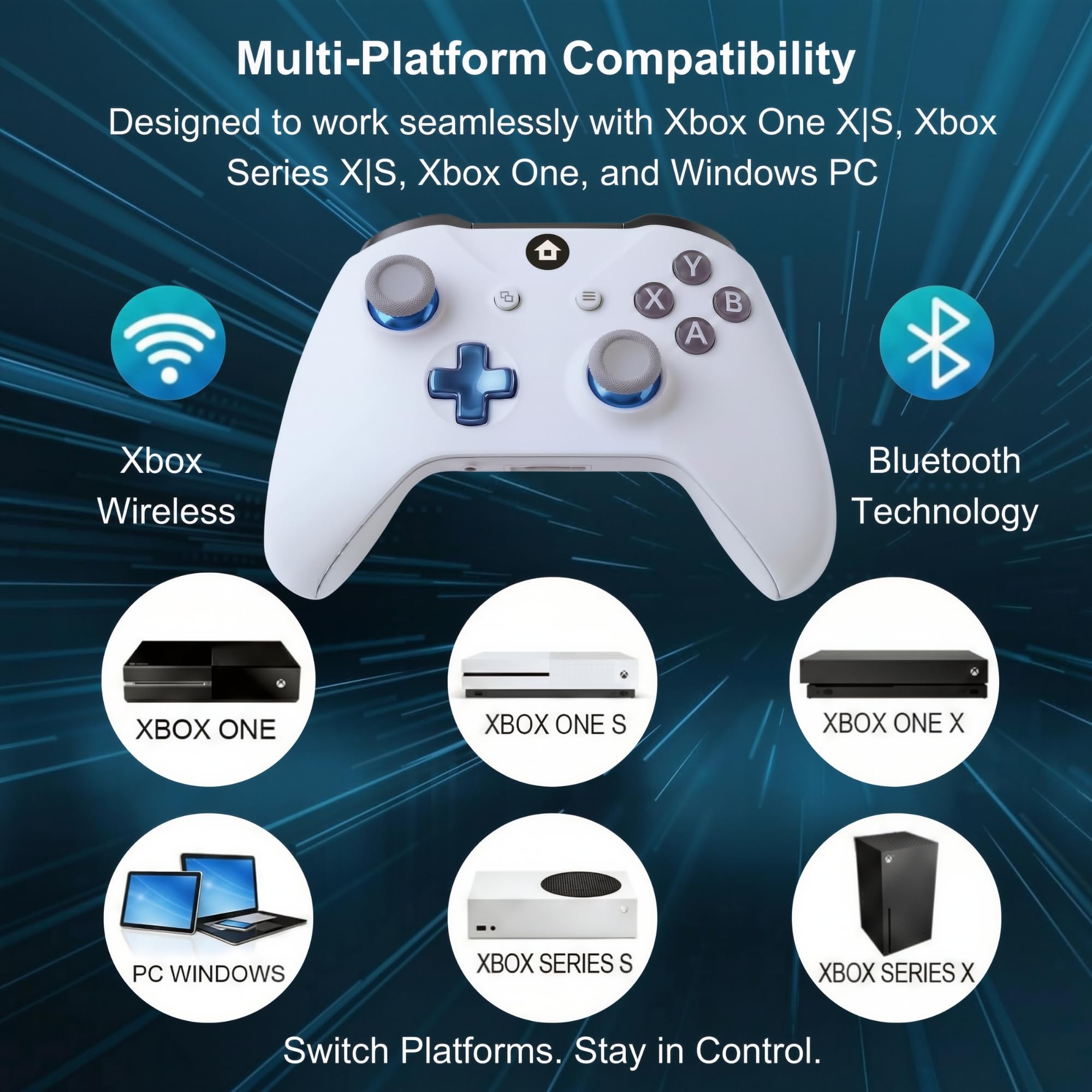 UT2 Wireless Controller Compatible with Xbox Series X S, Xbox One and Windows PC, Bluetooth Gaming Controller with 1400mAh Rechargeable Battery, LED Power Display, Dual Vibration, Precision Joysticks, 3.5mm Headset Jack, White