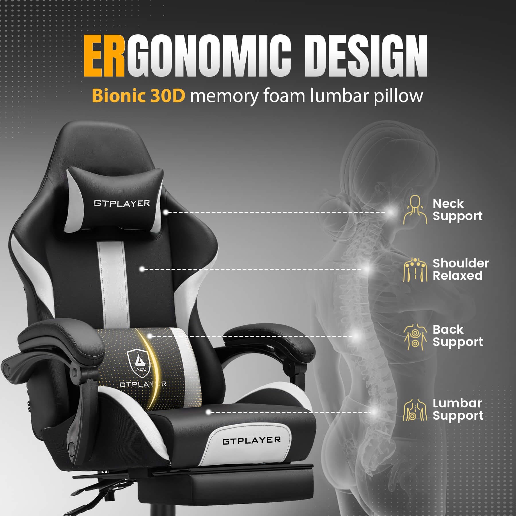 GTPLAYER Ergonomic Gaming Chair with Footrest