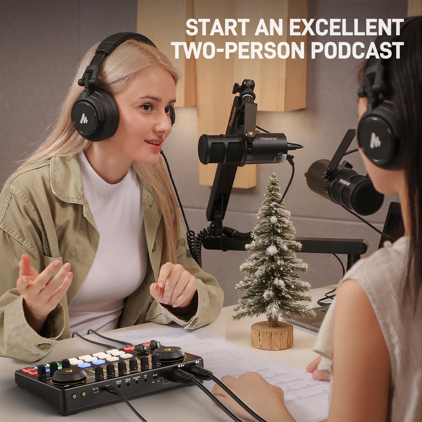 MAONO Podcast Equipment Bundle: Audio Interface mixer with Dual XLR Input for Podcast Streaming - MaonoCaster E2 Gen2