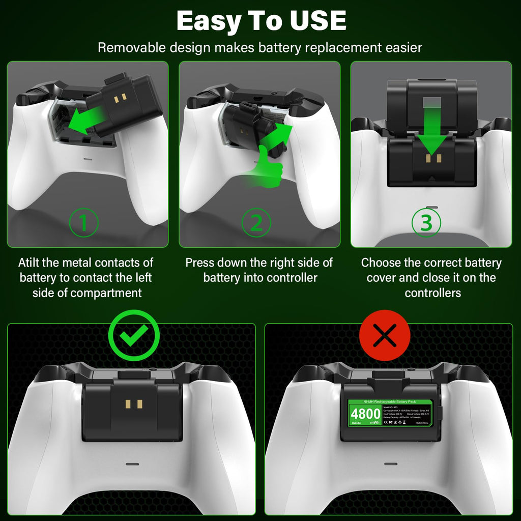 JAVRUNWOF Rechargeable Battery Pack for Xbox Controller