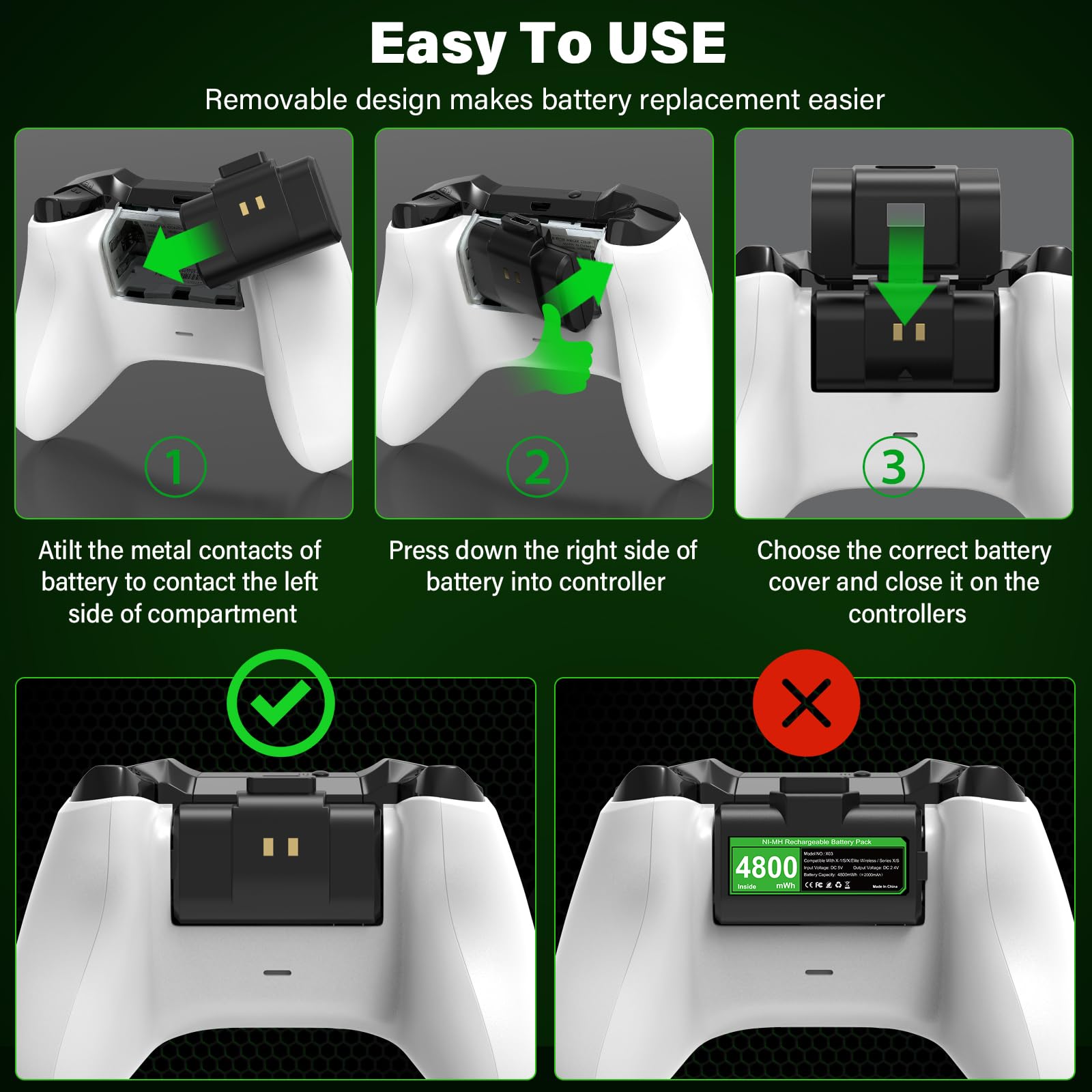 JAVRUNWOF Rechargeable Battery Pack for Xbox Controller