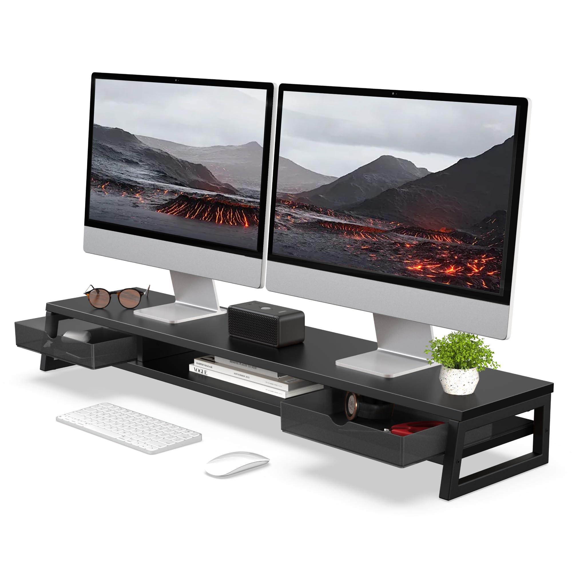Fenge 42.5-Inch Dual Monitor Riser with Storage Drawers