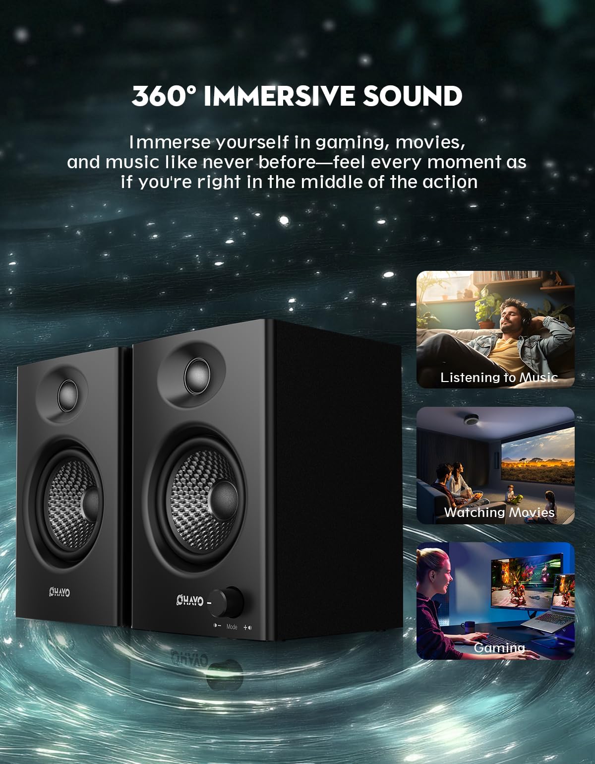 OHAYO 60W Computer Speakers for Music and Gaming, Active Bluetooth 5.3
