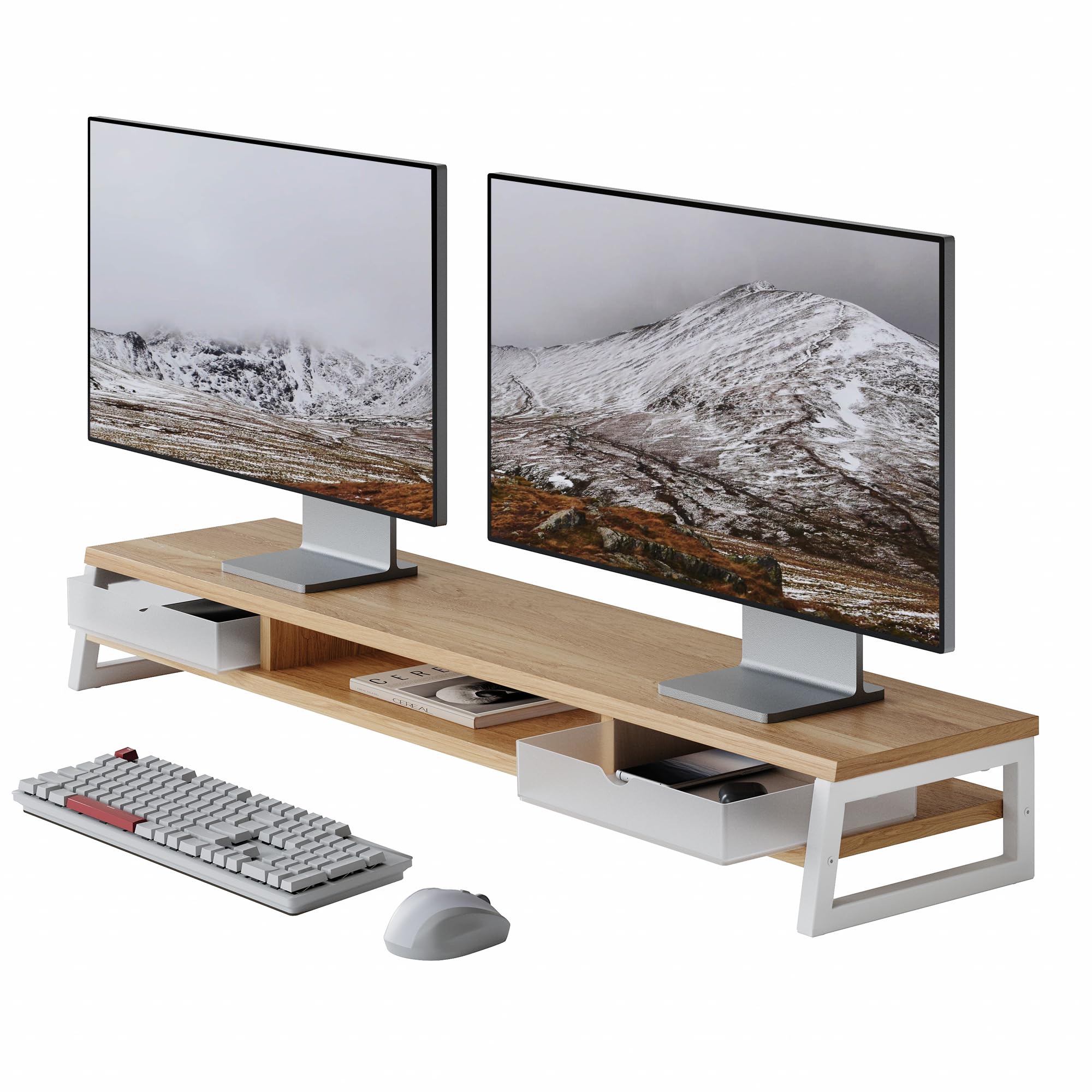 Fenge 42.5-Inch Dual Monitor Riser with Storage Drawers