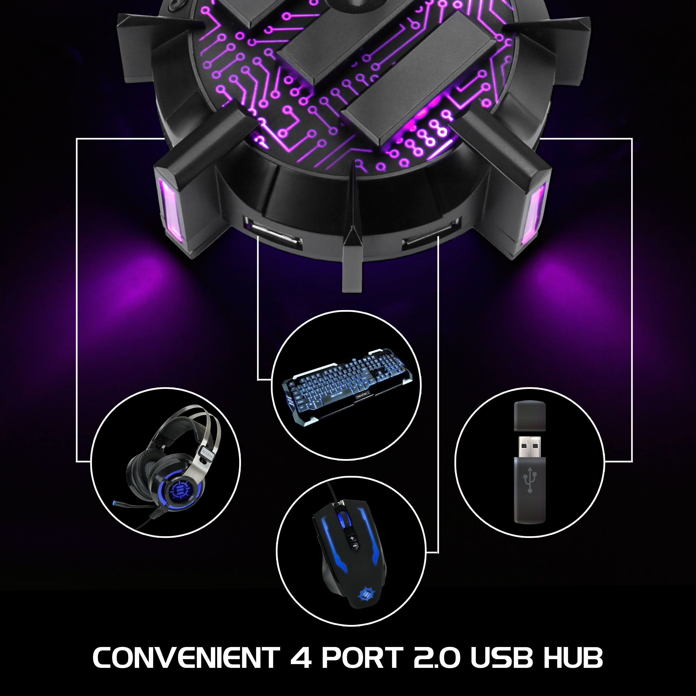 Enhance Pro RGB Gaming Mouse Bungee with 4-Port USB Hub