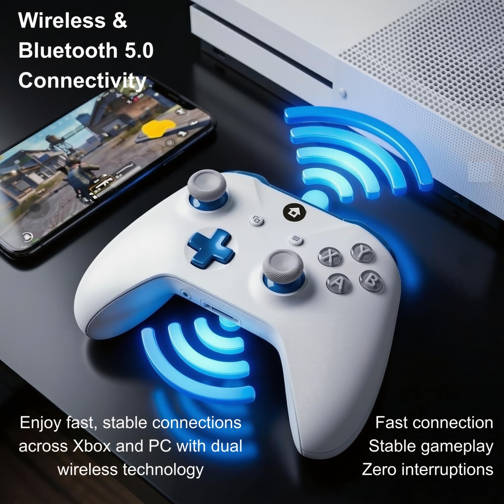 UT2 Wireless Controller Compatible with Xbox Series X S, Xbox One and Windows PC, Bluetooth Gaming Controller with 1400mAh Rechargeable Battery, LED Power Display, Dual Vibration, Precision Joysticks, 3.5mm Headset Jack, White