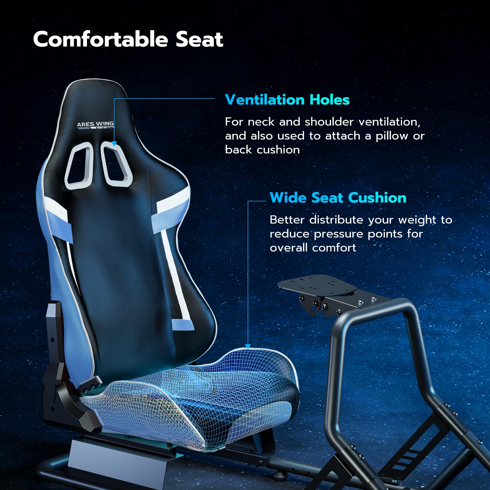 ARES WING Formula & GT Sim Racing Cockpit with Seat & Mount