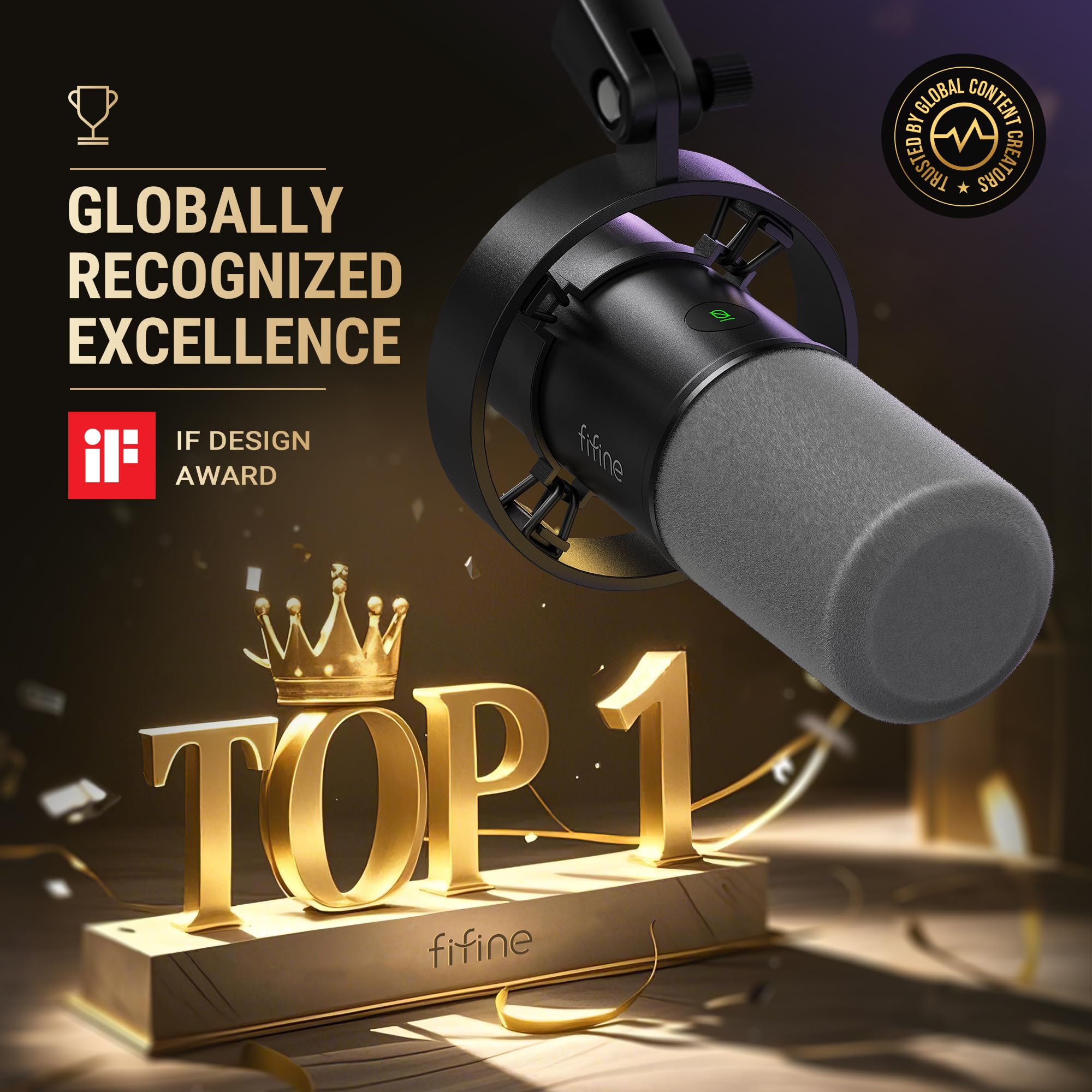 FIFINE K688 Podcast Microphone Kit, USB/XLR Dynamic Microphone with Boom Arm for PC/XLR Mixer, Gaming Mic with Mute Button, Headphone Jack for Vocal, Voice-Over, Streaming, Music Recording -K688CT