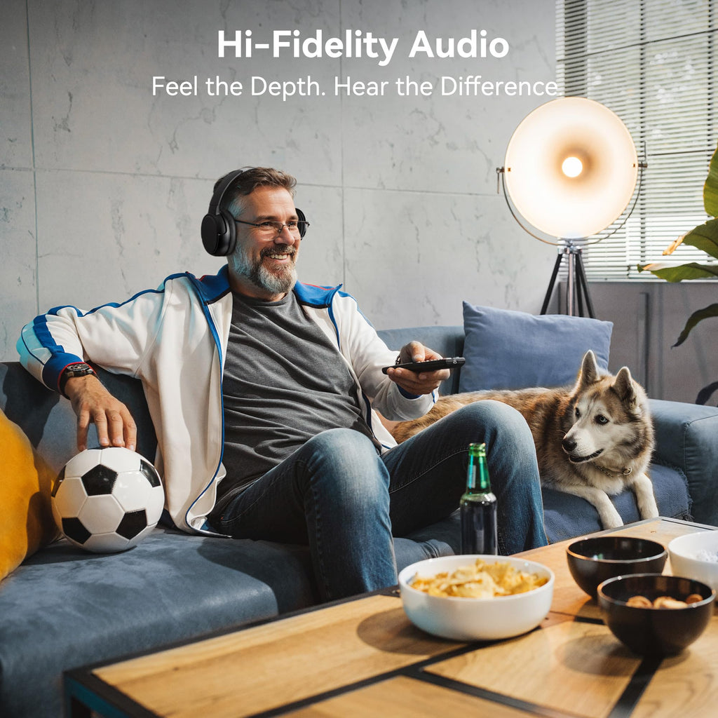 Swiitech Wireless TV Headphones with Charging Dock, 45H Playtime, Bluetooth 5.3, 100ft Long Range, Clear Voice, No Audio Delay, Plug & Play Over-Ear Headset for Seniors