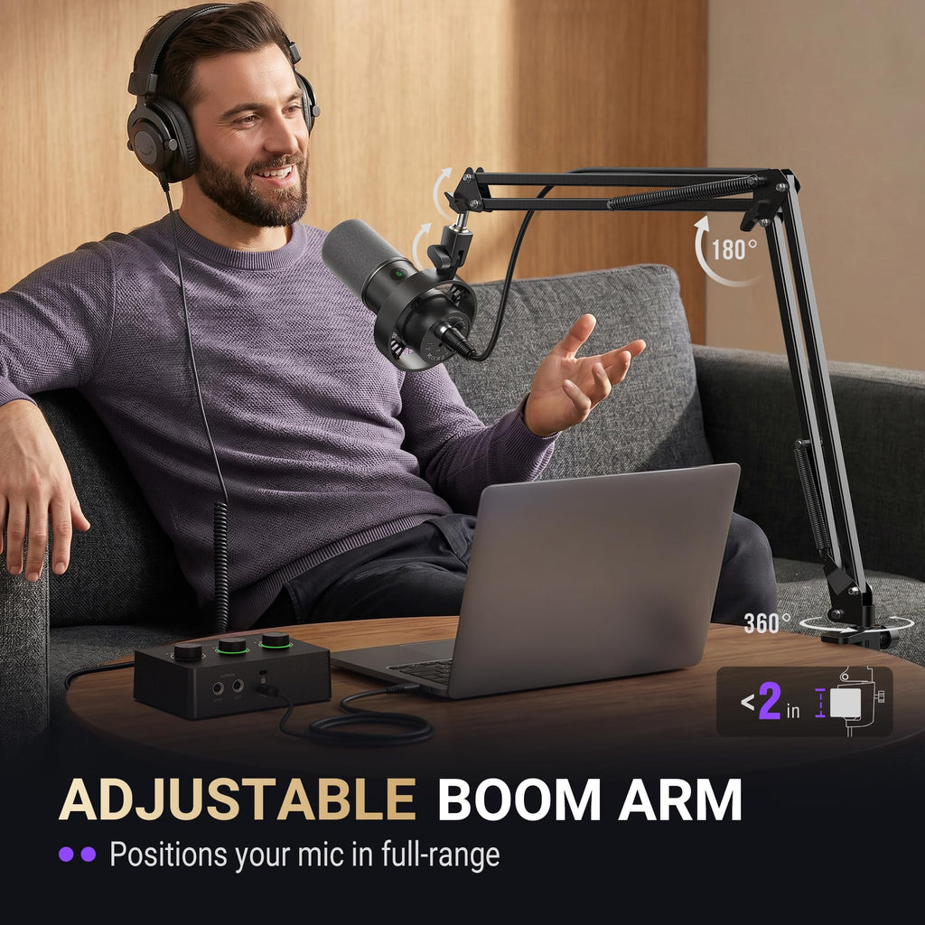 FIFINE K688 Podcast Microphone Kit, USB/XLR Dynamic Microphone with Boom Arm for PC/XLR Mixer, Gaming Mic with Mute Button, Headphone Jack for Vocal, Voice-Over, Streaming, Music Recording -K688CT