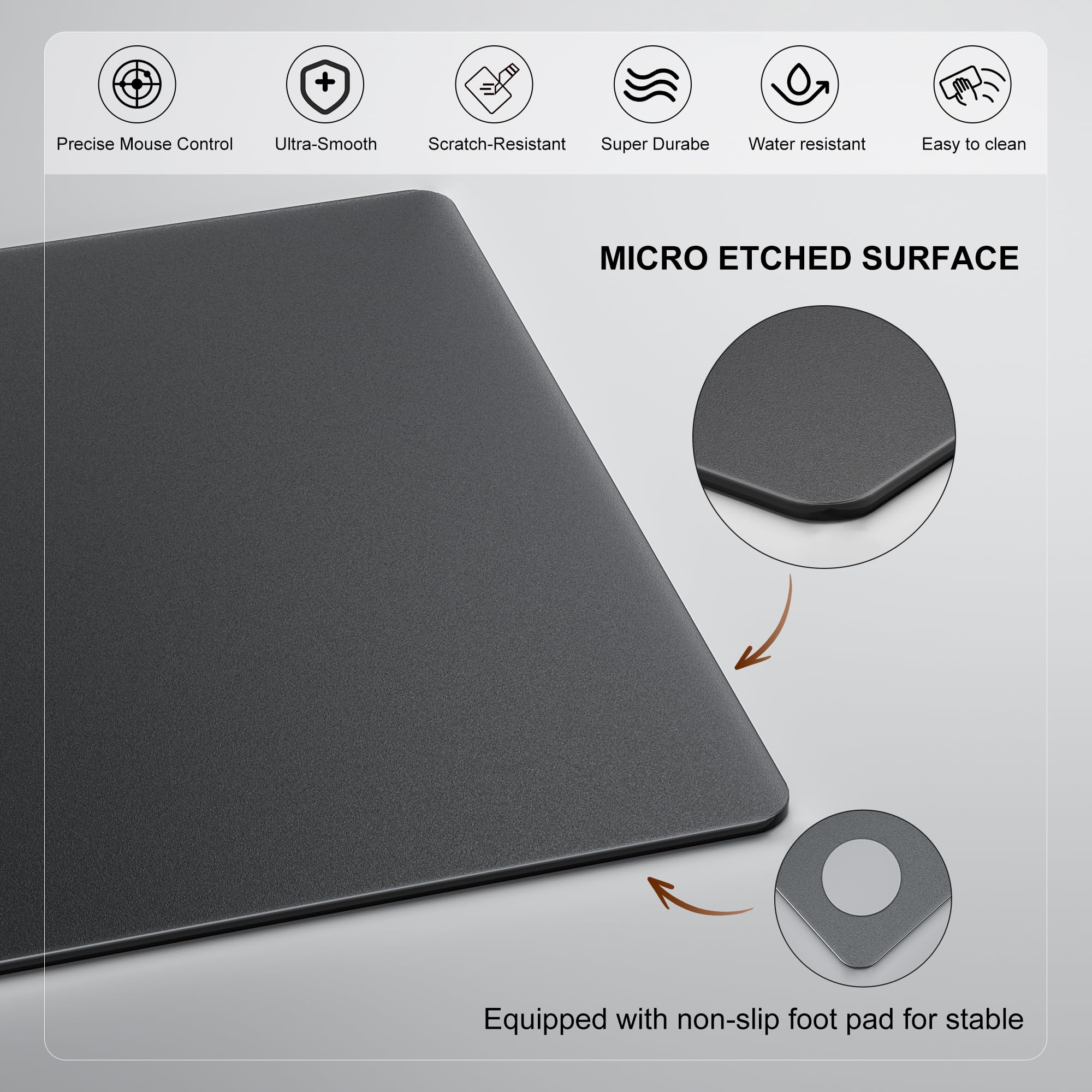 Erpele Glass Large Mouse Pads 31.5”x15.7”- Sandblasted Surface Glass Mousepad Gaming, Hard Smooth & Durable Hard Mouse Pad with Non-Slip Base for Office, Gaming, Home