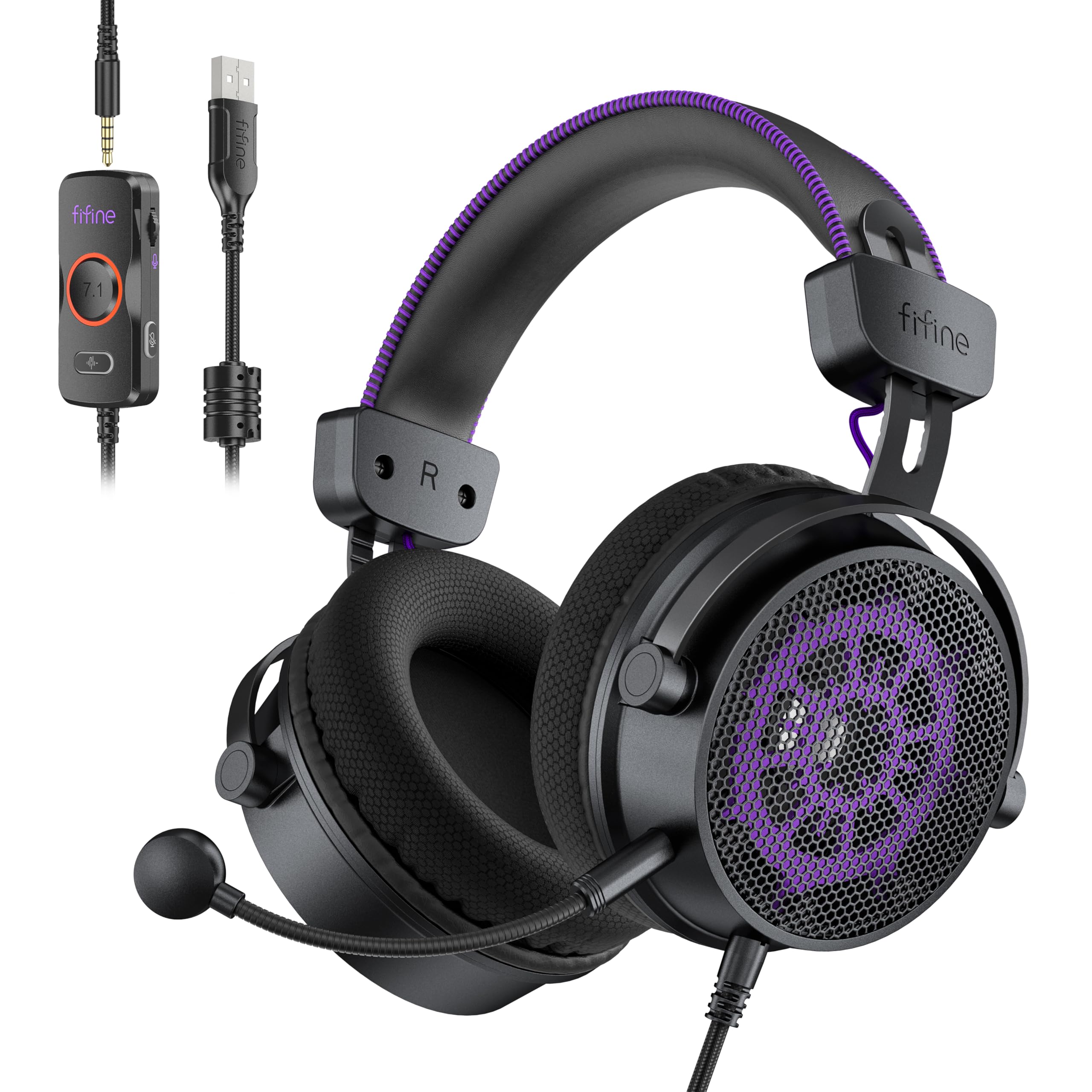FIFINE Open Back Gaming Headset with 7.1 Surround Sound - Expansive Open Audio - USB/3.5mm Dual Wired Connection - Detachable Mic for PC, PS5, PS4, Laptop, Mac, Xbox, Mobile - Ampligame H18V Lite BP