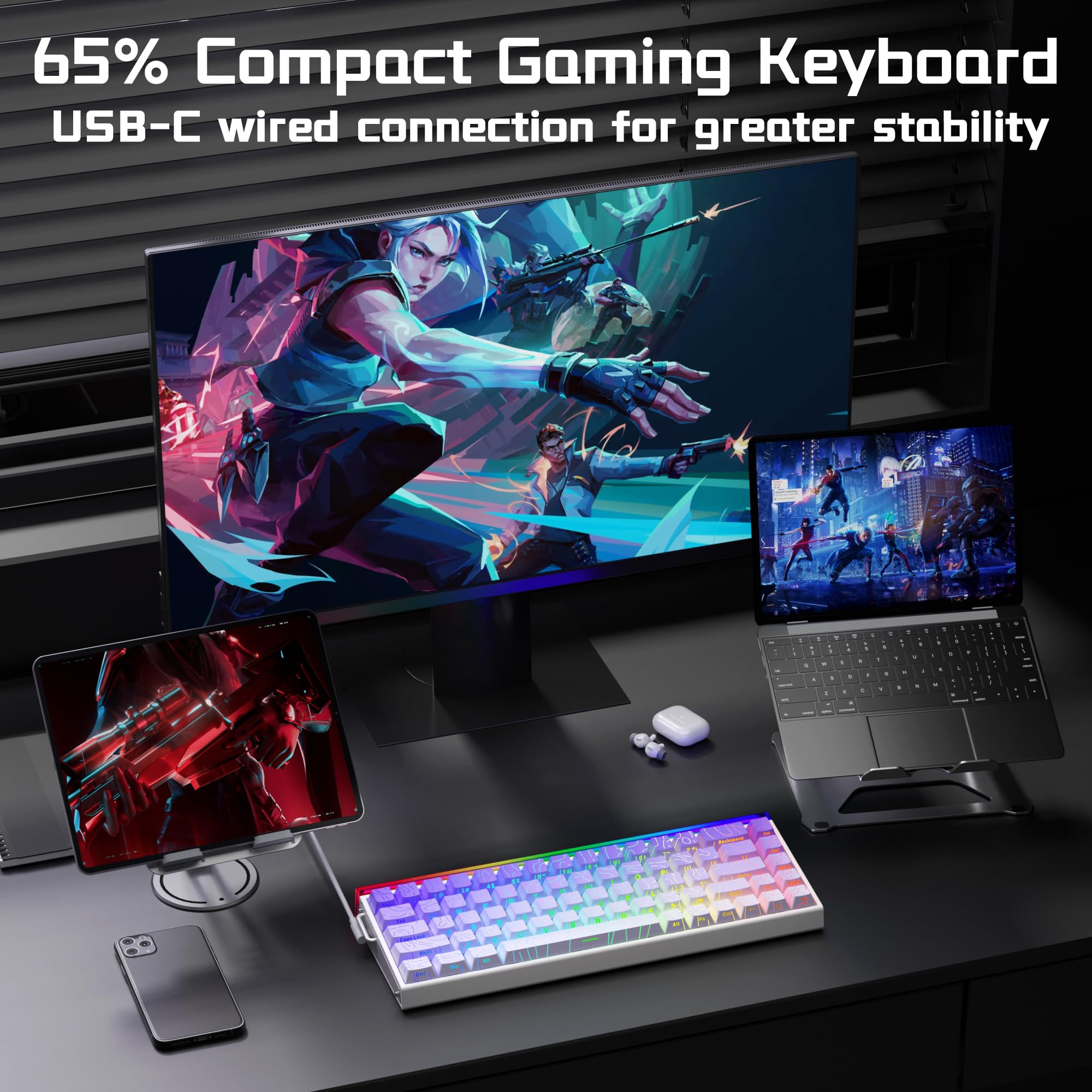AULA HERO 68 HE Wired Gaming Keyboard, Hall Effect Keyboard with Magnetic Switch, Rapid Trigger Mode, 8KHz Polling Rate,Side Printed PBT Keycaps, RGB Lightbox&Backlit, 65% Small Keyboards for Gamer/PC