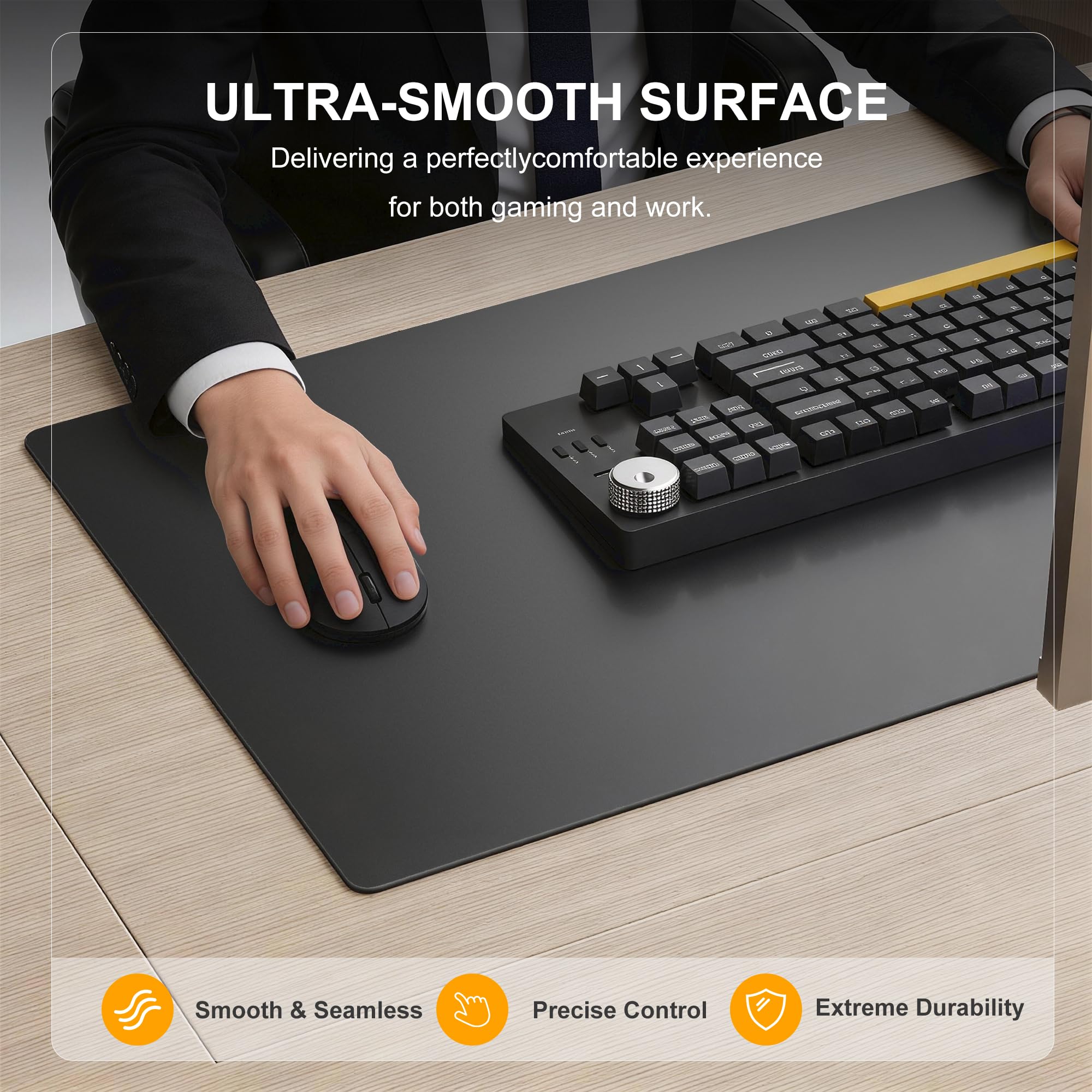 Erpele Glass Large Mouse Pads 31.5”x15.7”- Sandblasted Surface Glass Mousepad Gaming, Hard Smooth & Durable Hard Mouse Pad with Non-Slip Base for Office, Gaming, Home