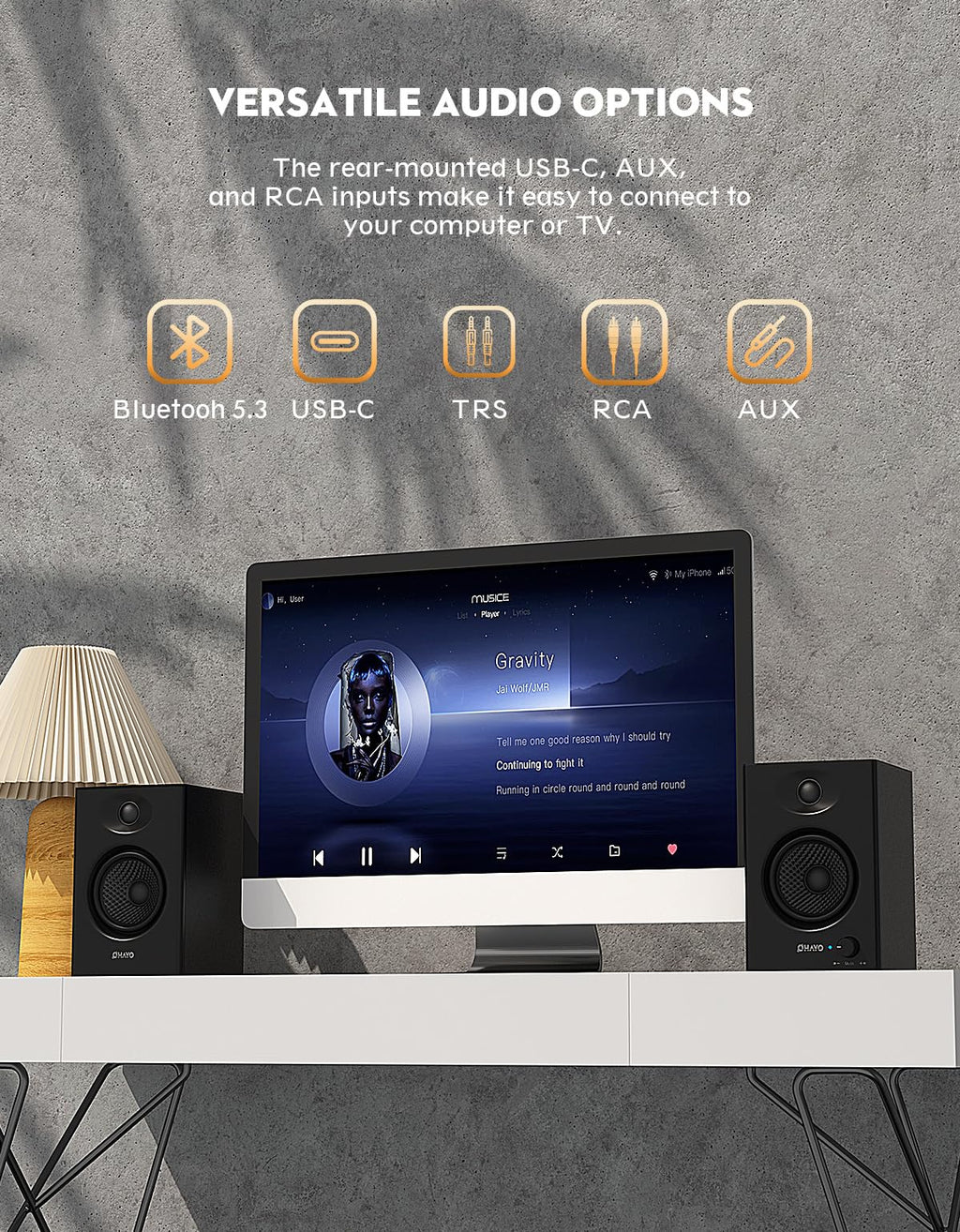 OHAYO 60W Computer Speakers for Music and Gaming, Active Bluetooth 5.3