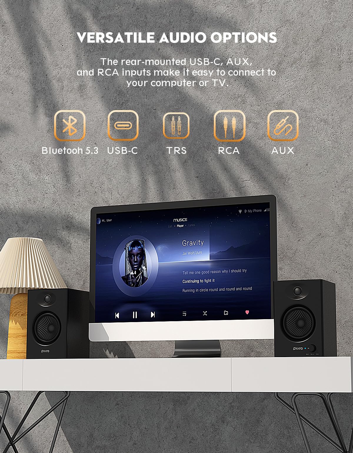 OHAYO 60W Computer Speakers for Music and Gaming, Active Bluetooth 5.3