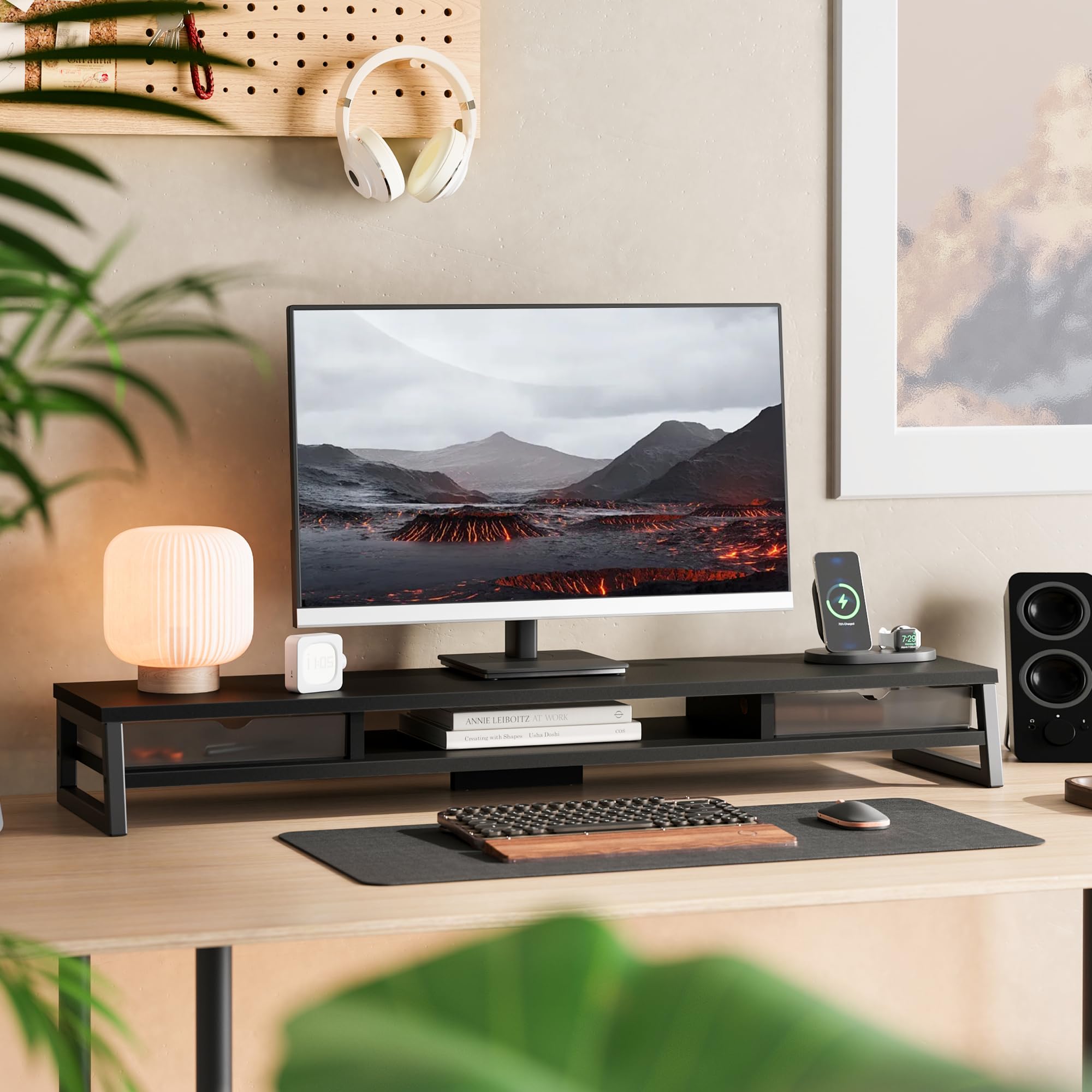 Fenge 42.5-Inch Dual Monitor Riser with Storage Drawers
