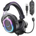 FIFINE Wired Gaming Headset: 7.1 Surround Sound - Vibrant RGB Lighting - NC Mic - Ergonomic Ear Pads - Control Box, Streaming USB Headset for PC, PS5/PS4, Laptop, Mac - AmpliGame H13BP (Black&Purple)