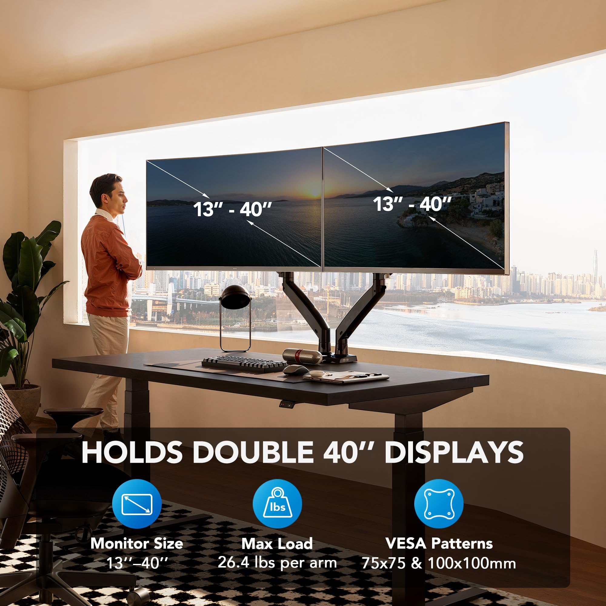 HUANUO Heavy-Duty Monitor Arm for 13–40-Inch Screens