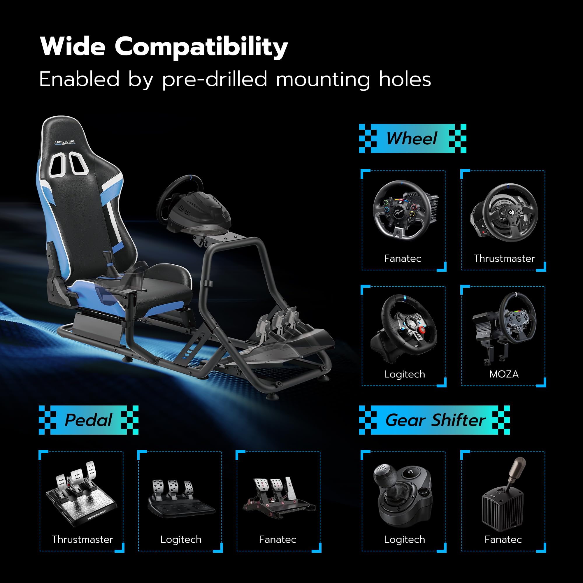 ARES WING Formula & GT Sim Racing Cockpit with Seat & Mount