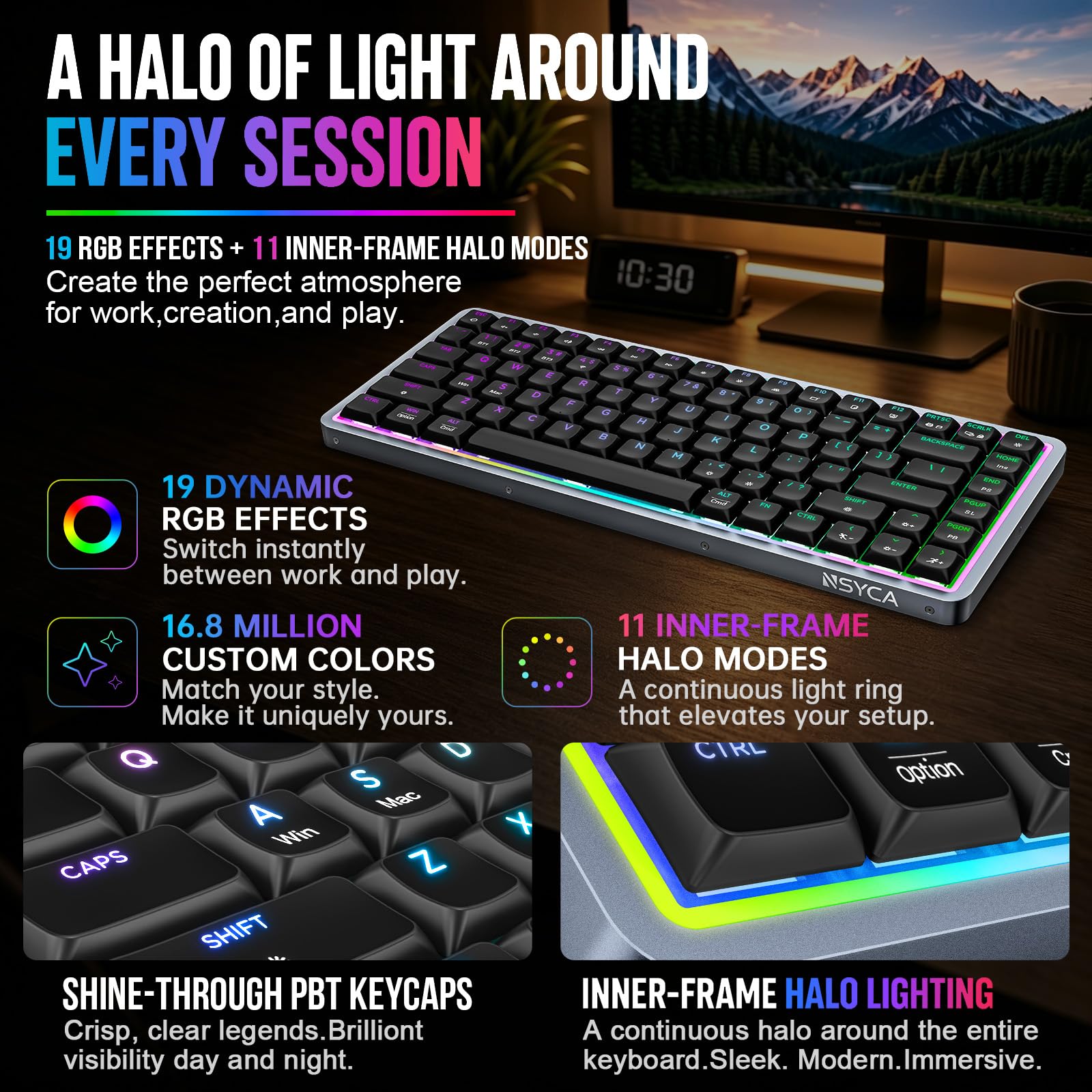 NSYCA Air75 Low Profile Wireless Mechanical Keyboard, 75% Aluminum Frame, Hot Swappable, PBT Keycaps, RGB Backlit, Bluetooth/2.4GHz/USB-C, Gaming Keyboard with Web Driver for Mac Windows