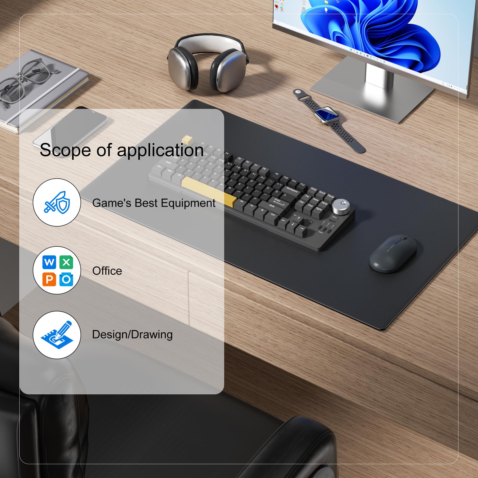 Erpele Glass Large Mouse Pads 31.5”x15.7”- Sandblasted Surface Glass Mousepad Gaming, Hard Smooth & Durable Hard Mouse Pad with Non-Slip Base for Office, Gaming, Home