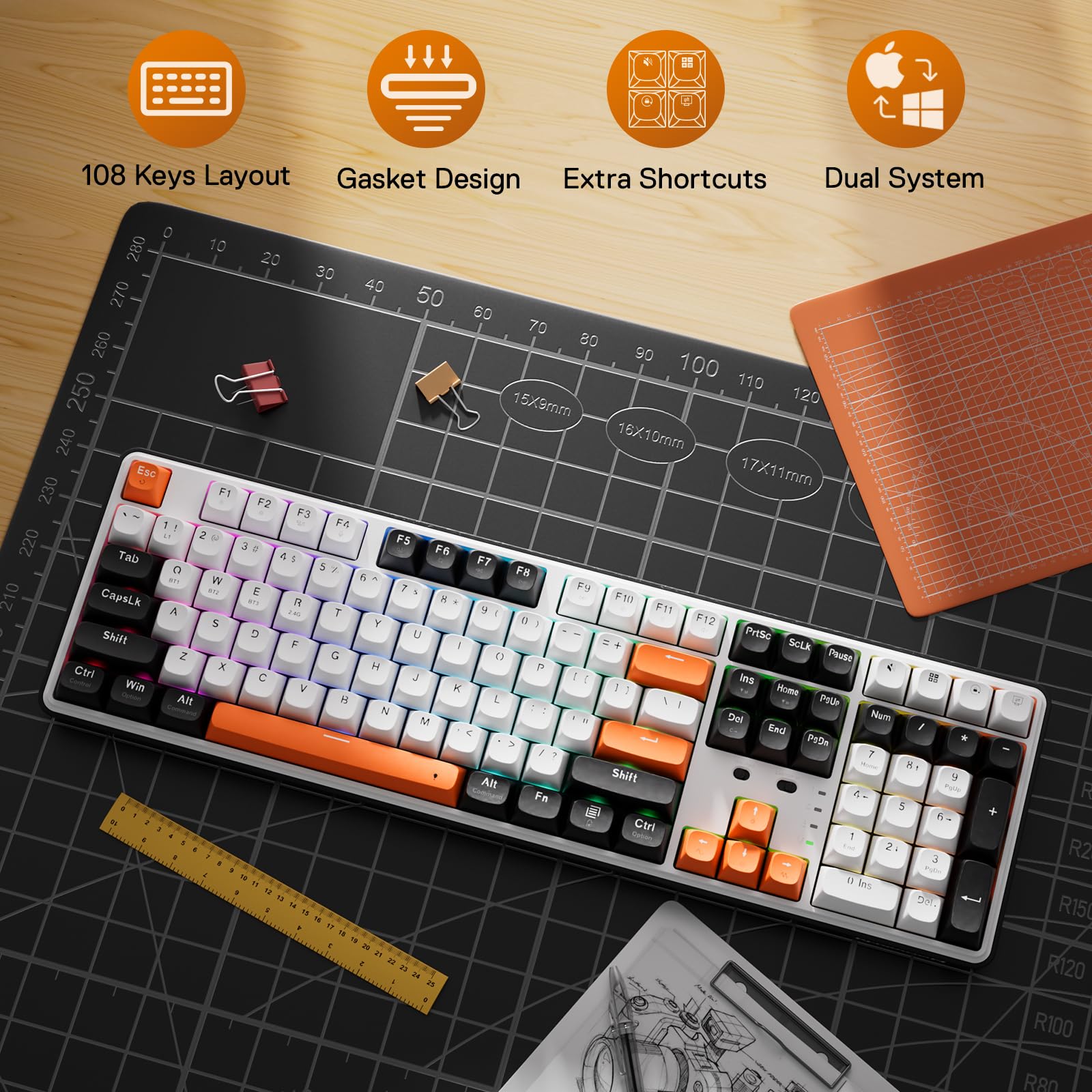 Redragon K668 RGB Gaming Keyboard, 108 Keys Wired Mechanical Keyboard