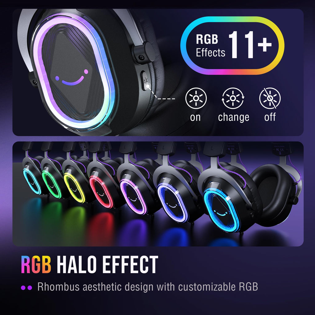 FIFINE Wired Gaming Headset: 7.1 Surround Sound - Vibrant RGB Lighting - NC Mic - Ergonomic Ear Pads - Control Box, Streaming USB Headset for PC, PS5/PS4, Laptop, Mac - AmpliGame H13BP (Black&Purple)