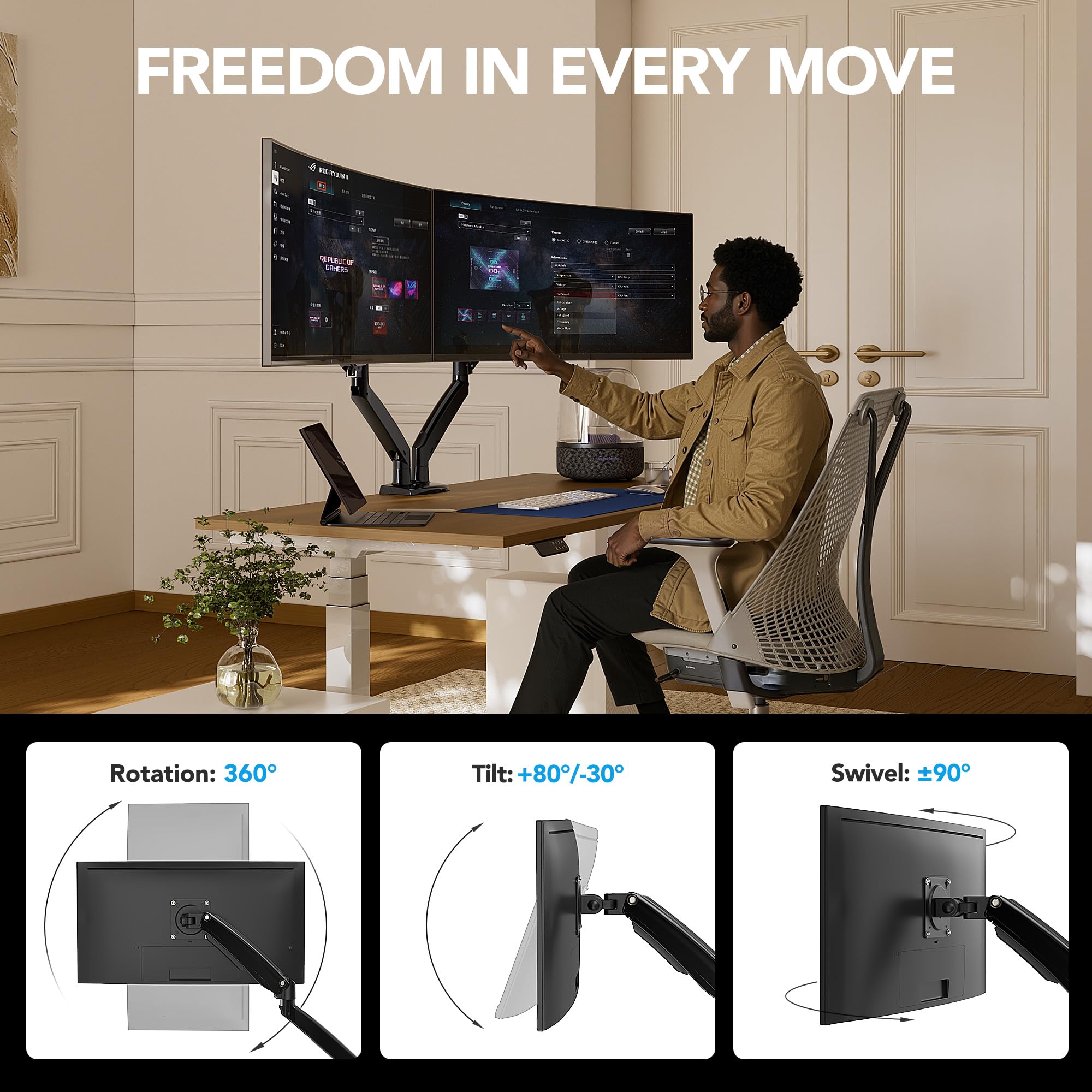 HUANUO Heavy-Duty Monitor Arm for 13–40-Inch Screens