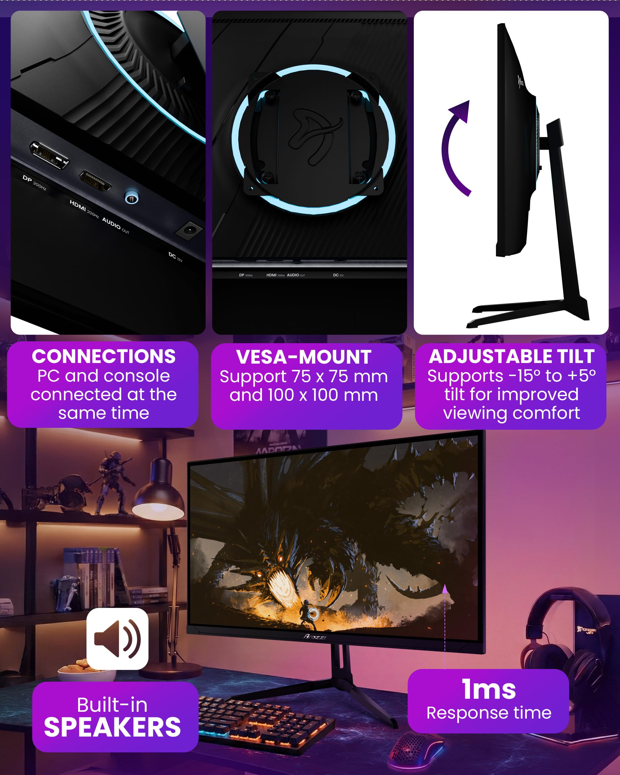 Arozzi Gaming Monitors for Esports and PC Setups