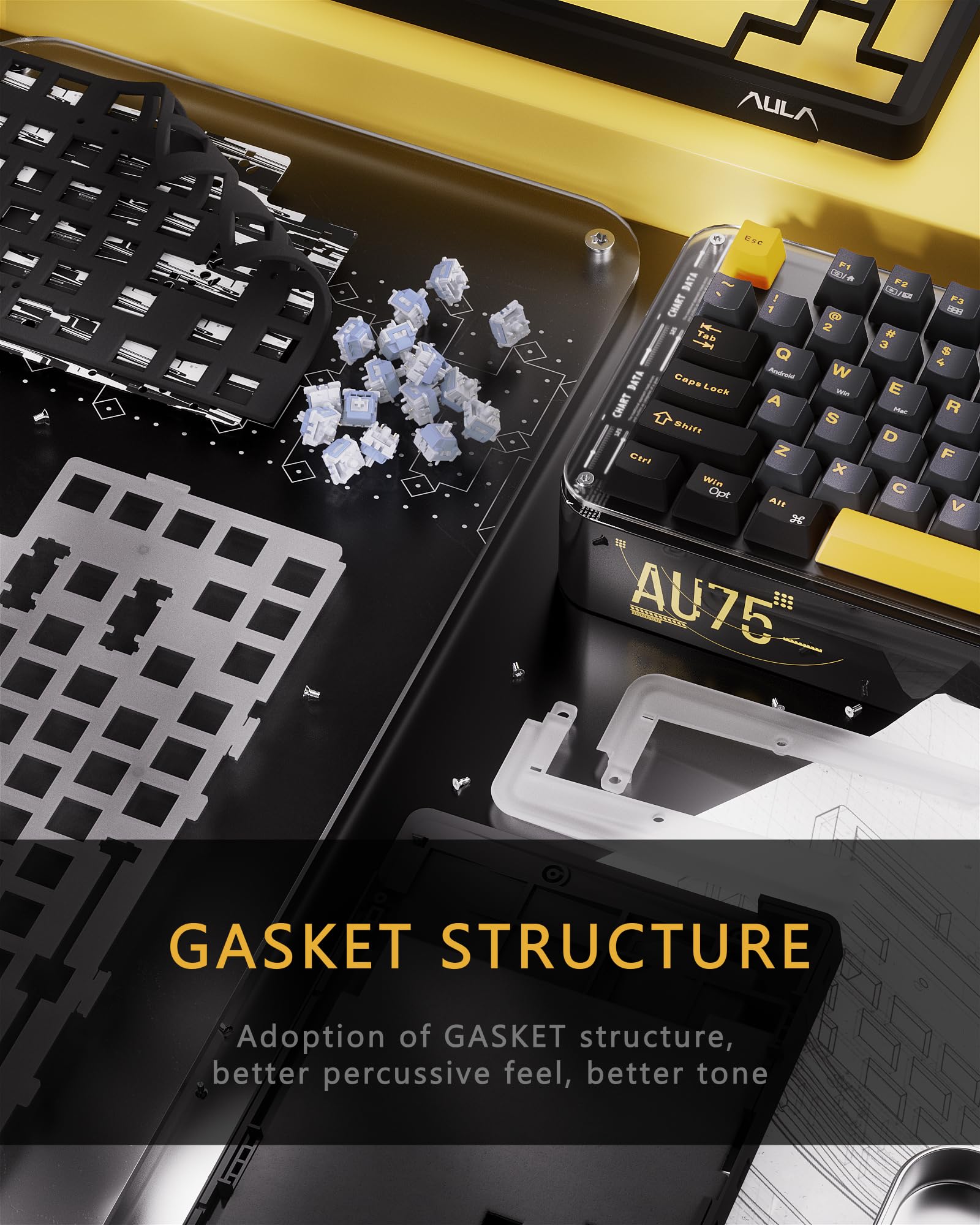 OIXOC AU75 Wireless RGB Gaming 75% Mechanical Hot-Swappable Keyboard