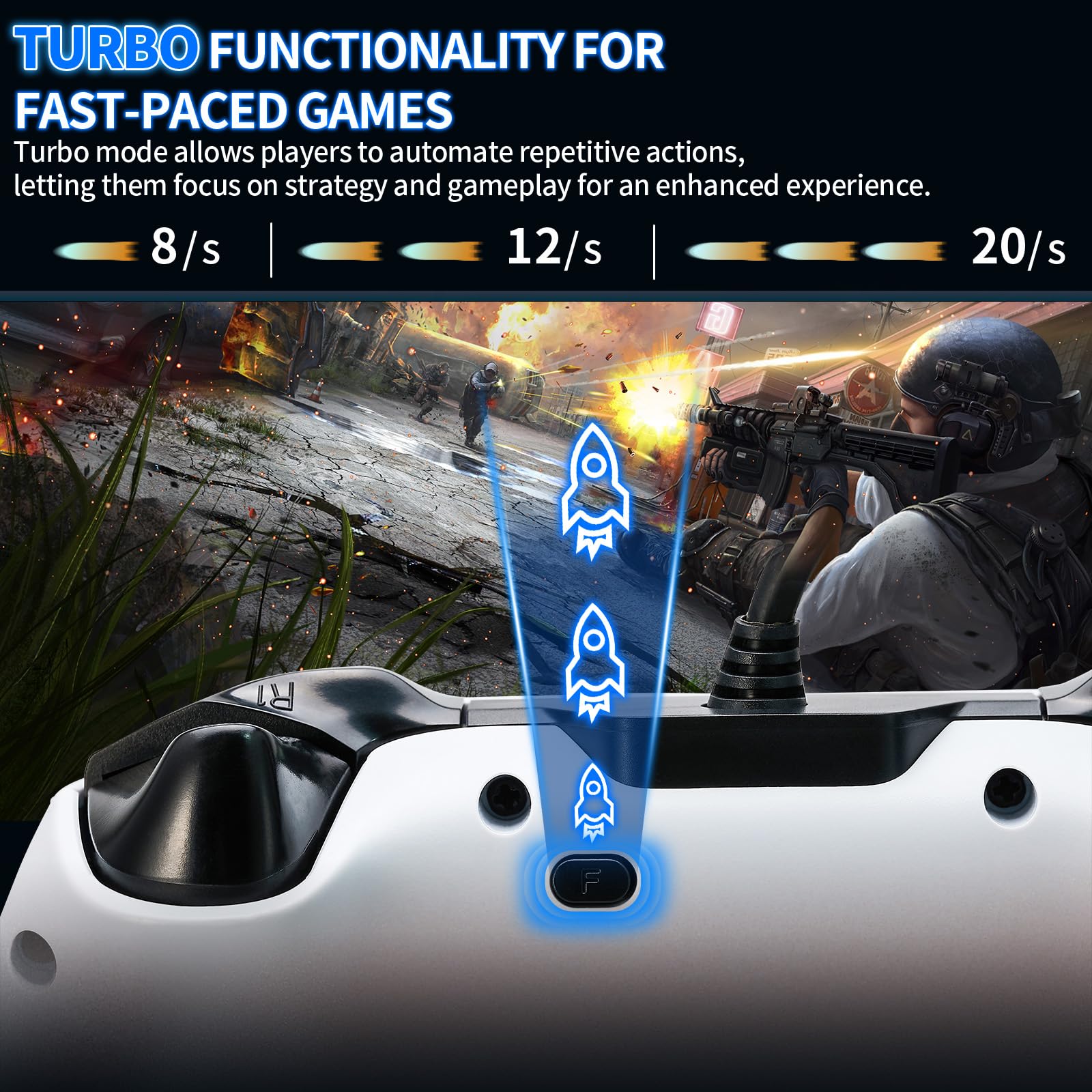 NBCP Wired Game Controller for PS5, PS4 & PC, USB Gamepad Joystick for Windows 7/8/10, Laptop, Steam – Dual Vibration, Turbo Trigger, Hall Effect PS5 Controller，Hall Trigger Controller