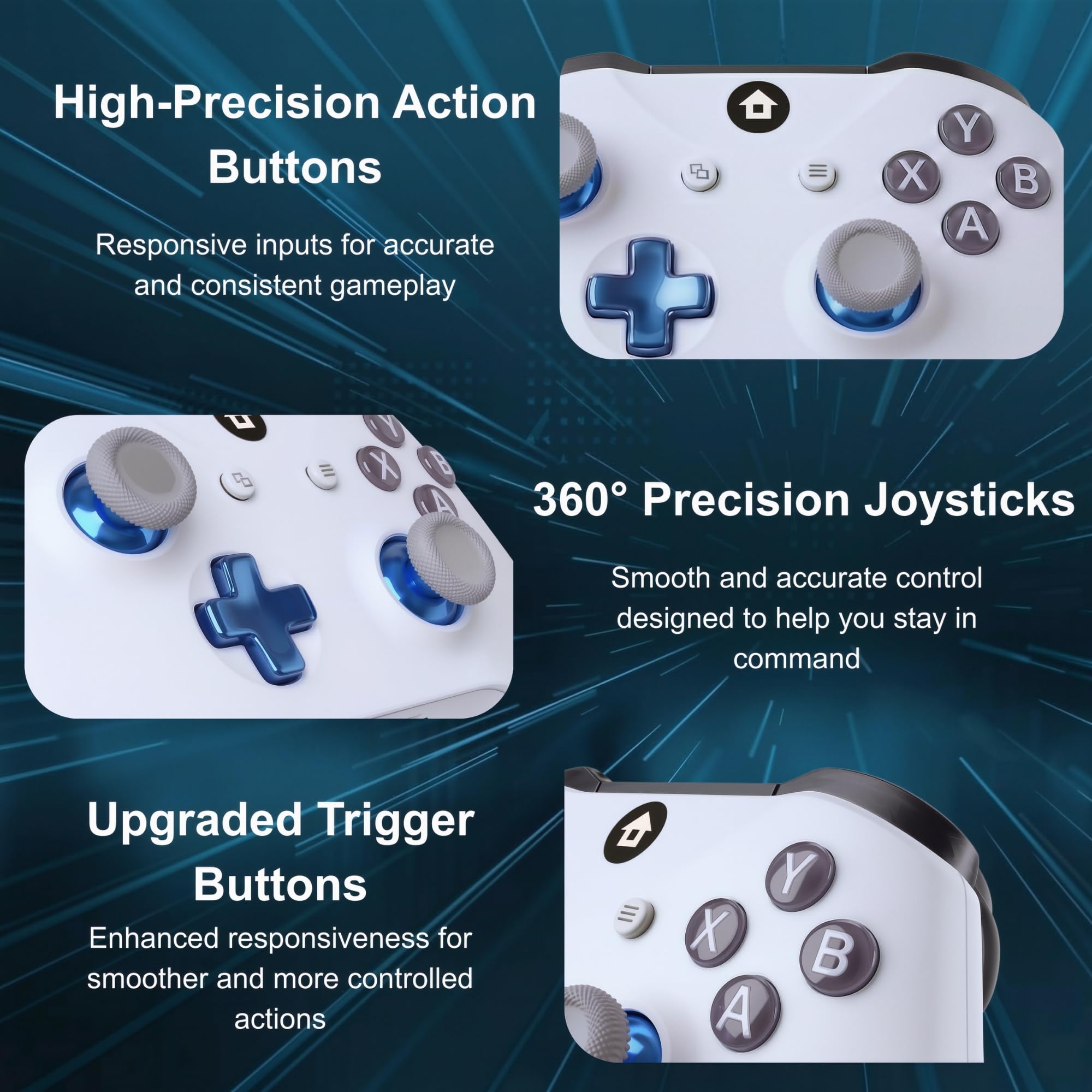 UT2 Wireless Controller Compatible with Xbox Series X S, Xbox One and Windows PC, Bluetooth Gaming Controller with 1400mAh Rechargeable Battery, LED Power Display, Dual Vibration, Precision Joysticks, 3.5mm Headset Jack, White