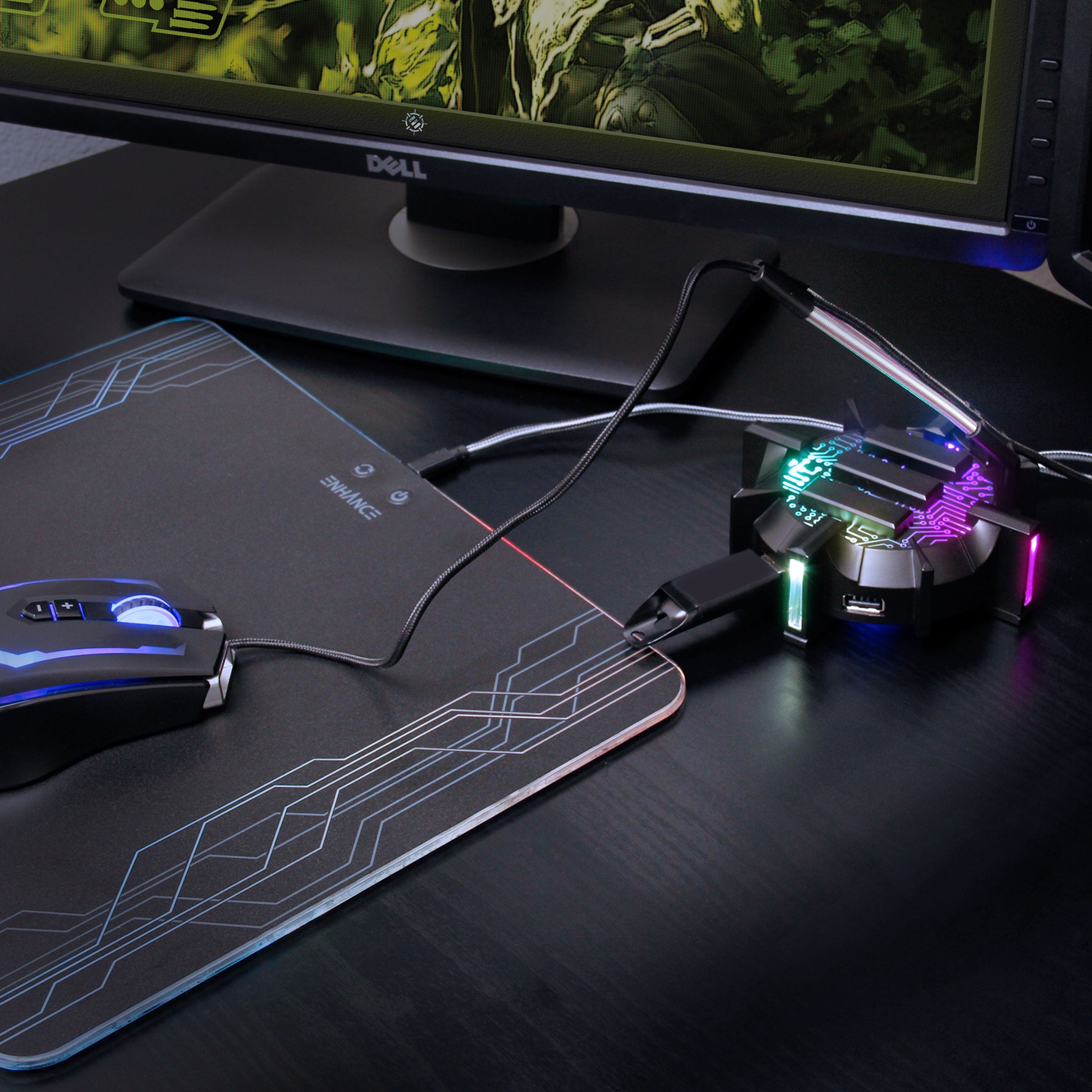 Enhance Pro RGB Gaming Mouse Bungee with 4-Port USB Hub